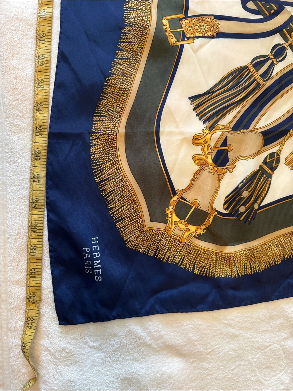 Silk Square Scarf in gold, Navy & Cream